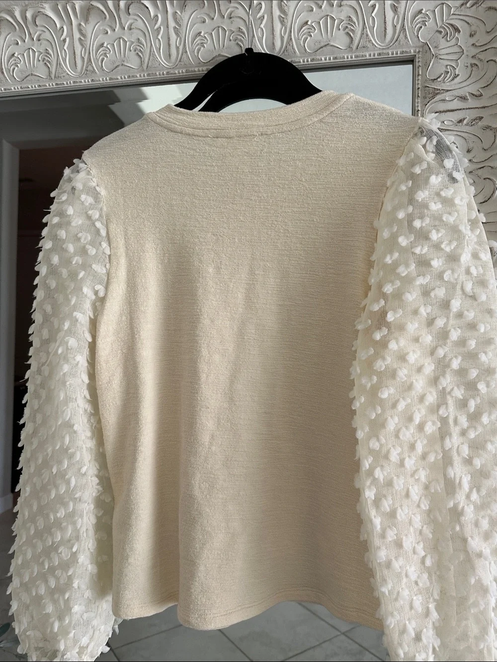 Anthropologie Maeve Textured Long Sleeve Cream Ivory Bubble Sleeves Top
